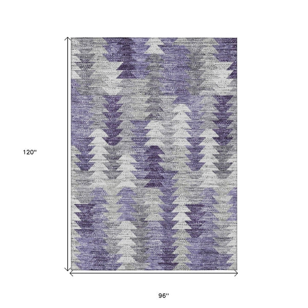 HomeRoots 5' Stylish Purple Lavender and Gray Geometric Area Rug for Indoor and Outdoor Spaces, Washable Design 8' X 10' 579514