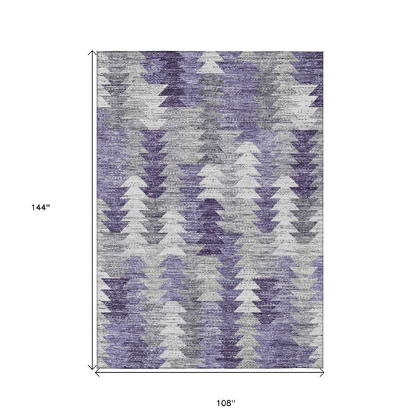HomeRoots 9' Stylish Purple Lavender and Gray Geometric Area Rug - Durable, Washable for Indoor & Outdoor Use 9' X 12' 579515