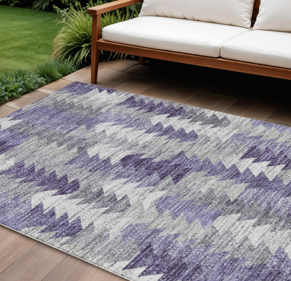 HomeRoots 9' Stylish Purple Lavender and Gray Geometric Area Rug - Durable, Washable for Indoor & Outdoor Use 9' X 12' 579515