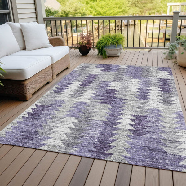 HomeRoots 9' Stylish Purple Lavender and Gray Geometric Area Rug - Durable, Washable for Indoor & Outdoor Use 9' X 12' 579515