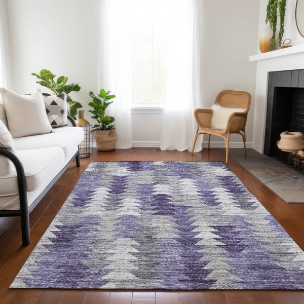 HomeRoots 9' Stylish Purple Lavender and Gray Geometric Area Rug - Durable, Washable for Indoor & Outdoor Use 9' X 12' 579515