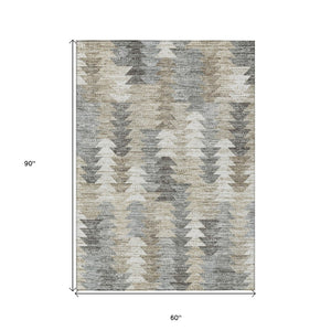 HomeRoots 5' Stylish Geometric Taupe Beige Tan Indoor Outdoor Area Rug for Modern Living Spaces & Patios 5' X 8' 579518
