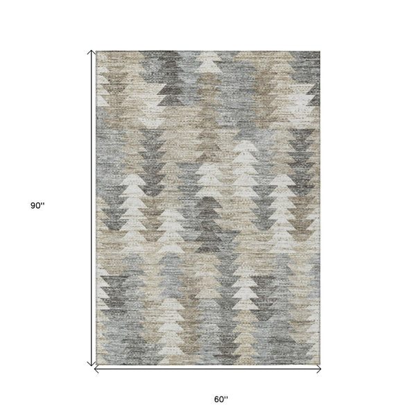 HomeRoots 5' Stylish Geometric Taupe Beige Tan Indoor Outdoor Area Rug for Modern Living Spaces & Patios 5' X 8' 579518