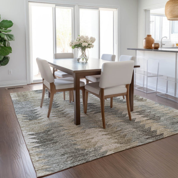HomeRoots 5' Stylish Geometric Taupe Beige Tan Indoor Outdoor Area Rug for Modern Living Spaces & Patios 5' X 8' 579518