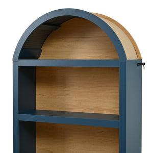 English Elm 3-piece Farmhouse Entertainment Center with Arched Glass Doors and Open Tower Shelving Blue N721S000070C