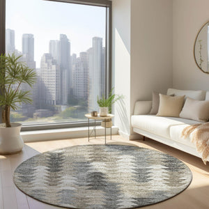 HomeRoots 5' Stylish Geometric Taupe Beige Tan Indoor Outdoor Area Rug for Modern Living Spaces & Patios 8' Round 579519