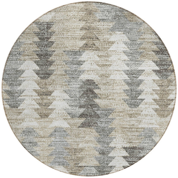HomeRoots 5' Stylish Geometric Taupe Beige Tan Indoor Outdoor Area Rug for Modern Living Spaces & Patios 8' Round 579519