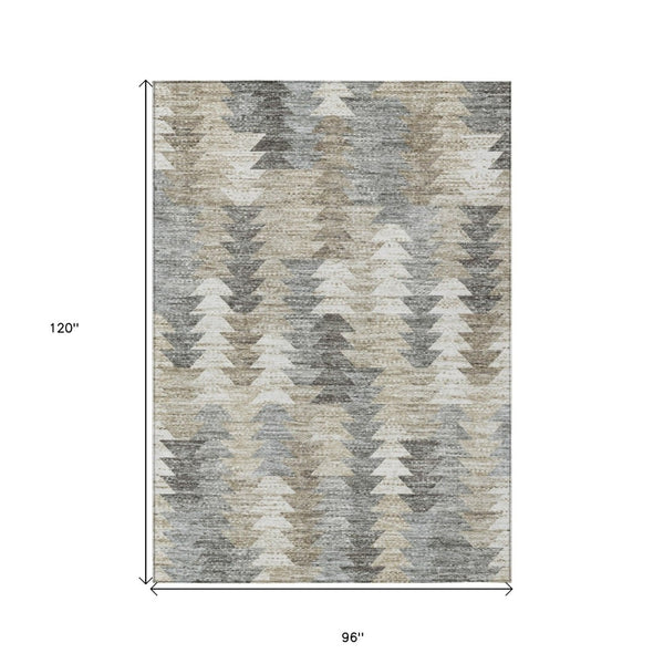 HomeRoots 5' Stylish Geometric Taupe Beige Tan Indoor Outdoor Area Rug for Modern Living Spaces & Patios 8' X 10' 579520