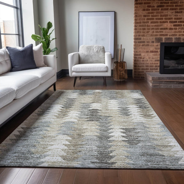 HomeRoots 5' Stylish Geometric Taupe Beige Tan Indoor Outdoor Area Rug for Modern Living Spaces & Patios 8' X 10' 579520