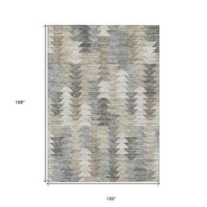 HomeRoots 5' Stylish Geometric Taupe Beige Tan Indoor Outdoor Area Rug for Modern Living Spaces & Patios 10' X 14' 579522