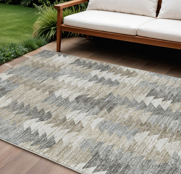 HomeRoots 5' Stylish Geometric Taupe Beige Tan Indoor Outdoor Area Rug for Modern Living Spaces & Patios 10' X 14' 579522