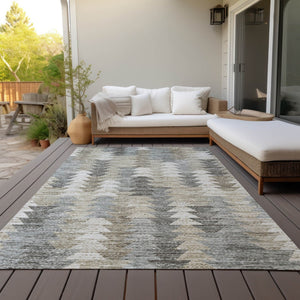 HomeRoots 5' Stylish Geometric Taupe Beige Tan Indoor Outdoor Area Rug for Modern Living Spaces & Patios 10' X 14' 579522