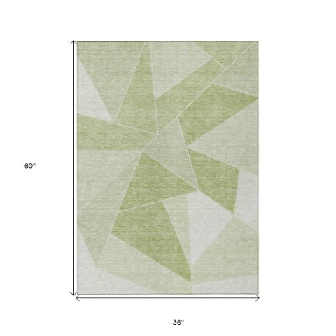 Homeroots 3' Geometric Artichoke Green Area Rug - Stylish Washable Design For Indoor & Outdoor Spaces 3' X 5' Polyester 579523