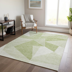 Homeroots 3' Geometric Artichoke Green Area Rug - Stylish Washable Design For Indoor & Outdoor Spaces 3' X 5' Polyester 579523