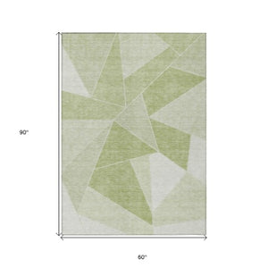 Homeroots 3' Geometric Artichoke Green Area Rug - Stylish Washable Design For Indoor & Outdoor Spaces 5' X 8' Polyester 579524
