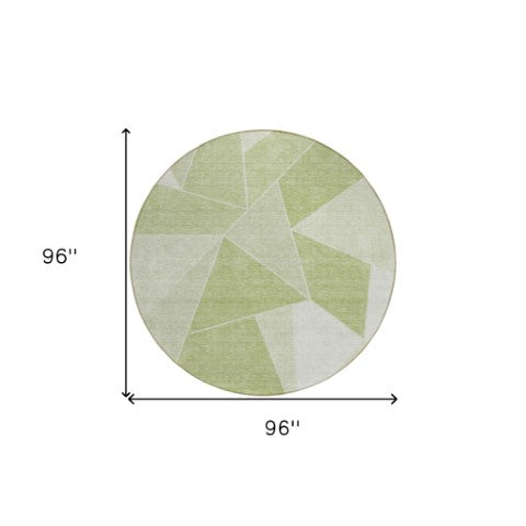 Homeroots 3' Geometric Artichoke Green Area Rug - Stylish Washable Design For Indoor & Outdoor Spaces 8' Round Polyester 579525