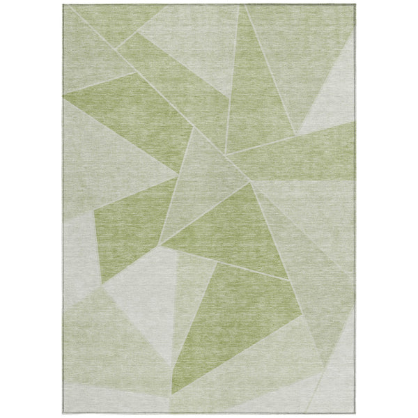 Homeroots 3' Geometric Artichoke Green Area Rug - Stylish Washable Design For Indoor & Outdoor Spaces 9' X 12' Polyester 579527