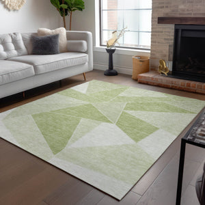 Homeroots 3' Geometric Artichoke Green Area Rug - Stylish Washable Design For Indoor & Outdoor Spaces 9' X 12' Polyester 579527