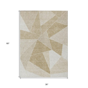 Homeroots 3' Geometric Artichoke Green Area Rug - Stylish Washable Design For Indoor & Outdoor Spaces 3' X 5' Polyester 579529