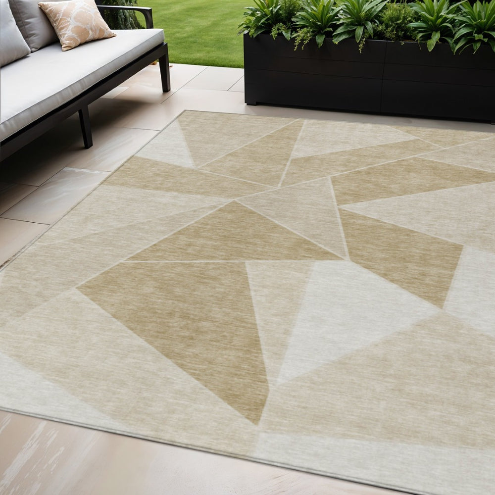 HomeRoots 5' Stylish Beige Tan and Ivory Geometric Indoor Outdoor Area Rug for Easy Care and High Traffic Use 5' X 8' 579530