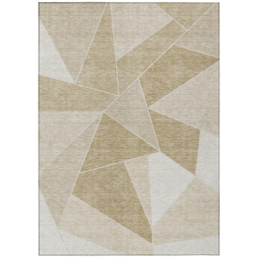 HomeRoots 5' Stylish Beige Tan and Ivory Geometric Indoor Outdoor Area Rug for Easy Care and High Traffic Use 5' X 8' 579530