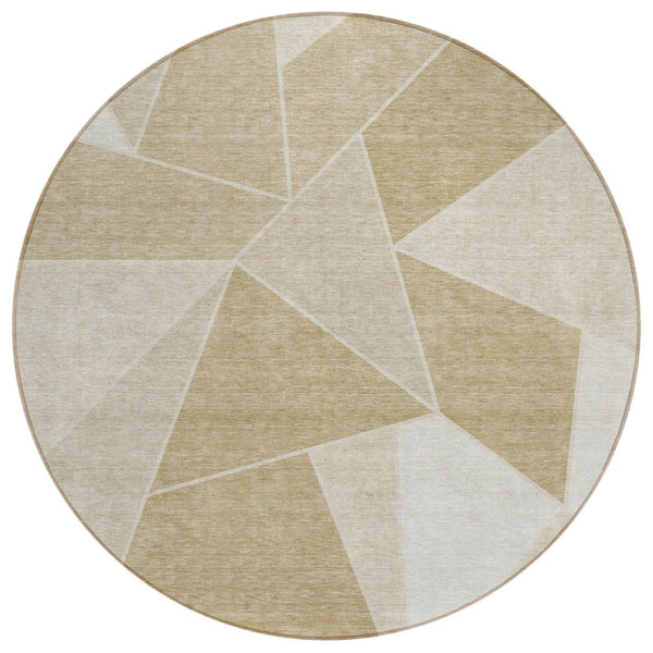 HomeRoots 5' Stylish Beige Tan and Ivory Geometric Indoor Outdoor Area Rug for Easy Care and High Traffic Use 8' Round 579531