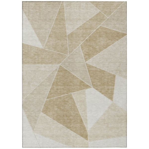 HomeRoots 5' Stylish Beige Tan and Ivory Geometric Indoor Outdoor Area Rug for Easy Care and High Traffic Use 8' X 10' 579532