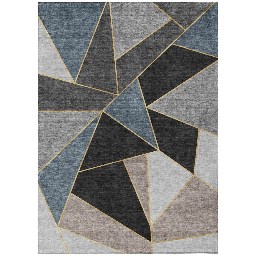 HomeRoots 5' Modern Blue Charcoal and Gray Geometric Area Rug - Durable, Washable Indoor Outdoor Design 5' X 8' 579536