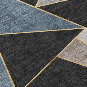 HomeRoots 5' Modern Blue Charcoal and Gray Geometric Area Rug - Durable, Washable Indoor Outdoor Design 5' X 8' 579536