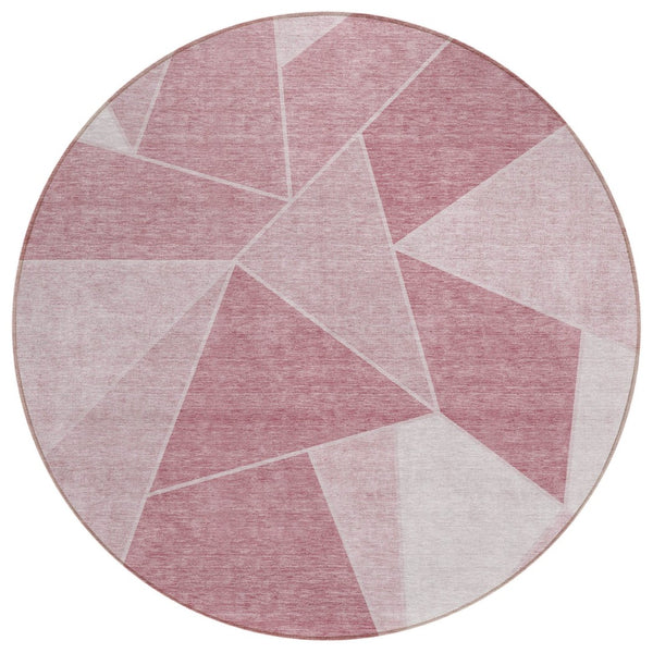 HomeRoots 5' Blush Pink and Ivory Geometric Area Rug – Durable, Washable Design for Indoor and Outdoor Use 8' Round 579543