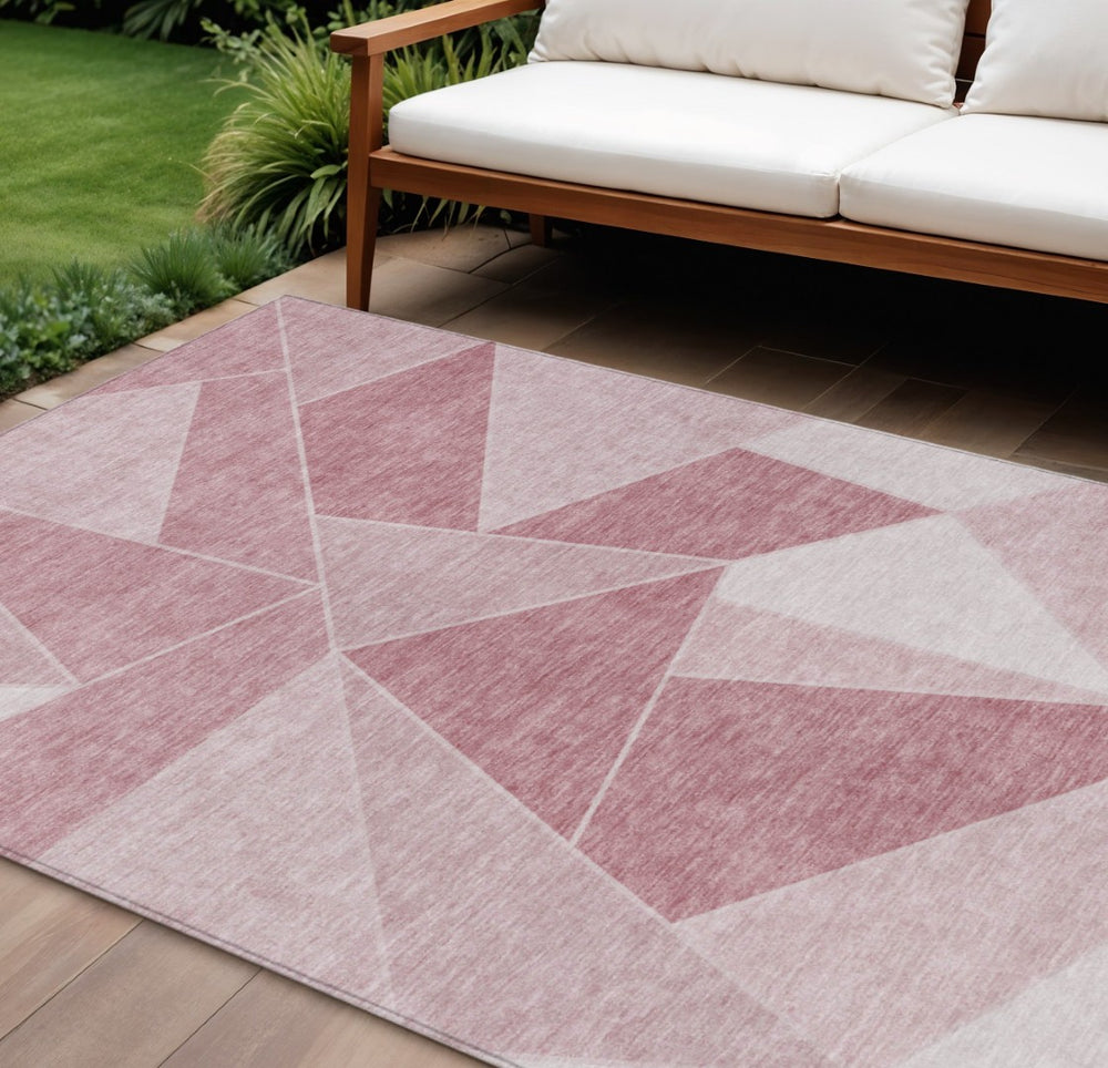 HomeRoots 5' Blush Pink and Ivory Geometric Area Rug – Durable, Washable Design for Indoor and Outdoor Use 10' X 14' 579546