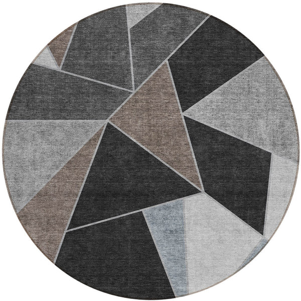 Homeroots 3' Geometric Artichoke Green Area Rug - Stylish Washable Design For Indoor & Outdoor Spaces 8' Round Polyester 579549
