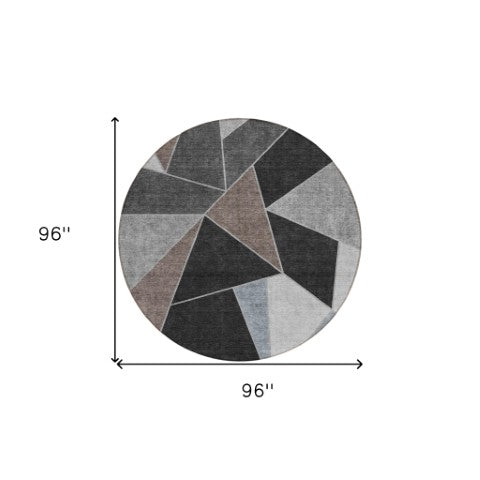 Homeroots 3' Geometric Artichoke Green Area Rug - Stylish Washable Design For Indoor & Outdoor Spaces 8' Round Polyester 579549