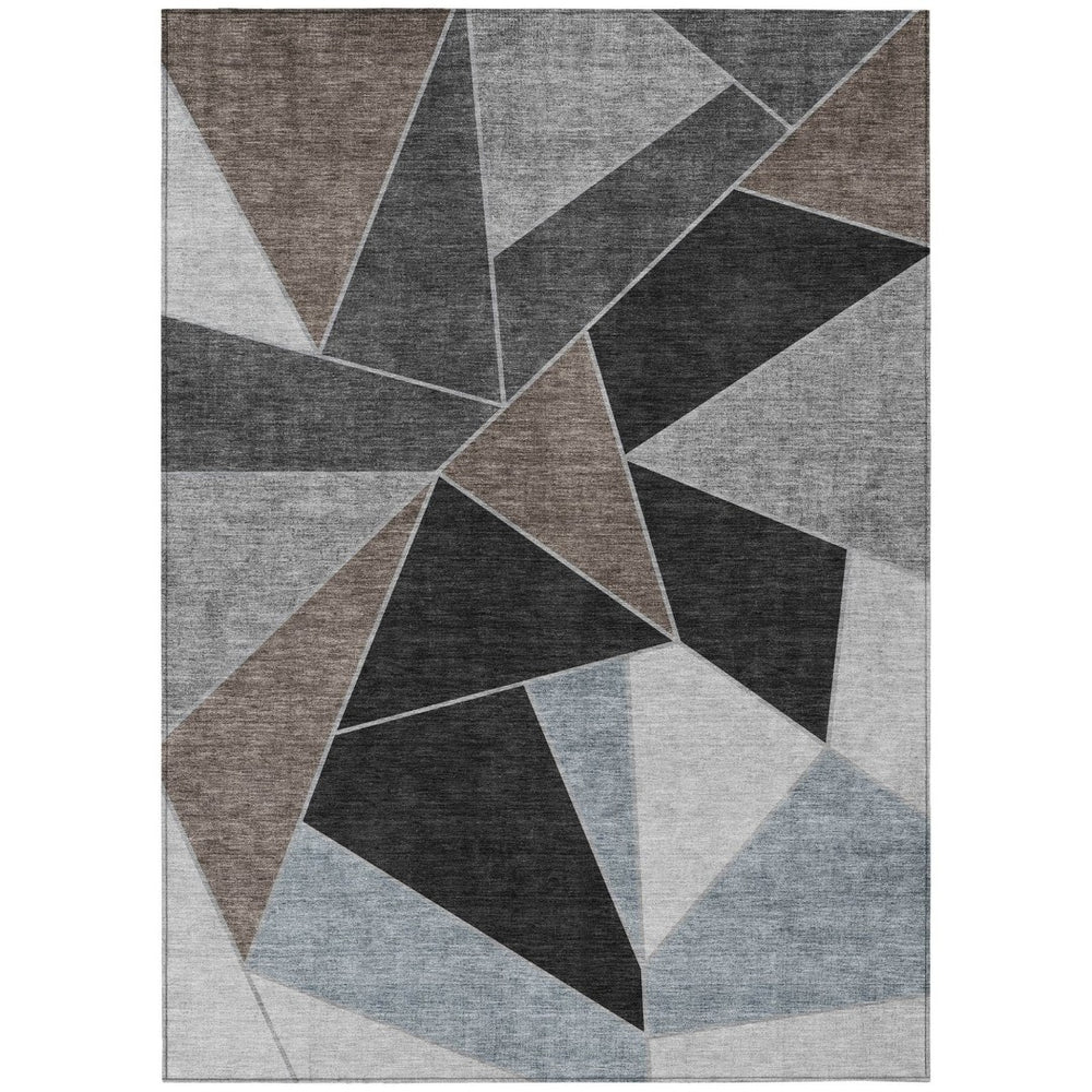 HomeRoots 5' Chocolate Gray and Charcoal Geometric Area Rug – Stylish, Durable, Washable for Indoor & Outdoor Use 10' X 14' 579552