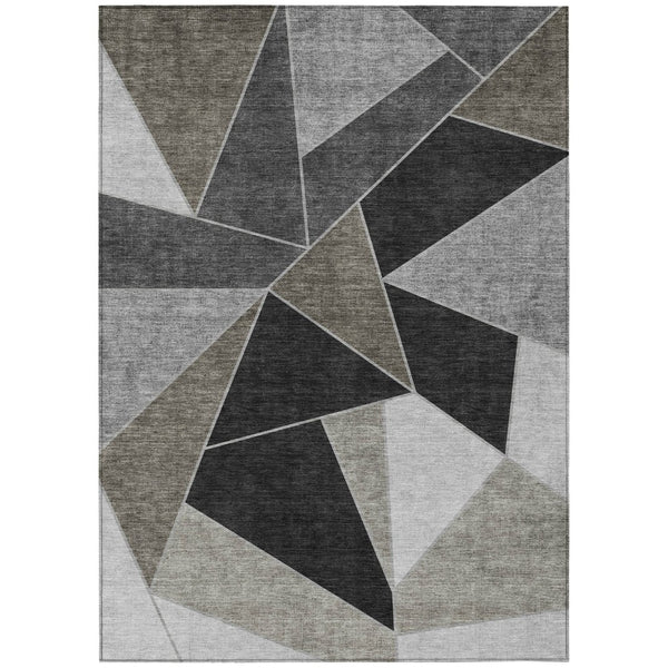 HomeRoots 5' Durable Coffee Charcoal and Gray Geometric Area Rug - Stylish Washable Design for Indoors Outdoors 5' X 8' 579554