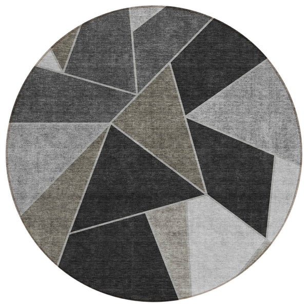 HomeRoots 5' Durable Coffee Charcoal and Gray Geometric Area Rug - Stylish Washable Design for Indoors Outdoors 8' Round 579555