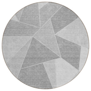 HomeRoots 5' Modern Geometric Washable Area Rug in Gray, Silver & Graphite - Perfect for Indoor & Outdoor Use 8' Round 579561