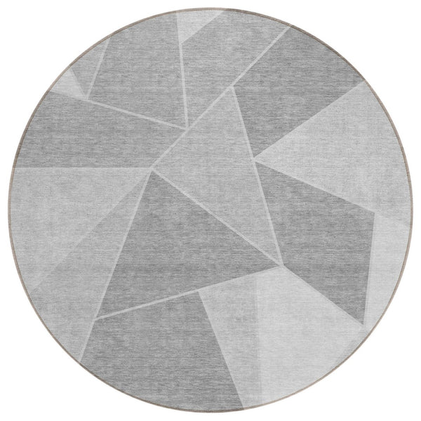 HomeRoots 5' Modern Geometric Washable Area Rug in Gray, Silver & Graphite - Perfect for Indoor & Outdoor Use 8' Round 579561