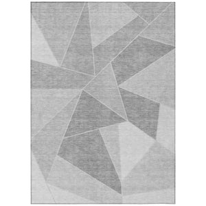 HomeRoots 5' Modern Geometric Washable Area Rug in Gray, Silver & Graphite - Perfect for Indoor & Outdoor Use 8' X 10' 579562