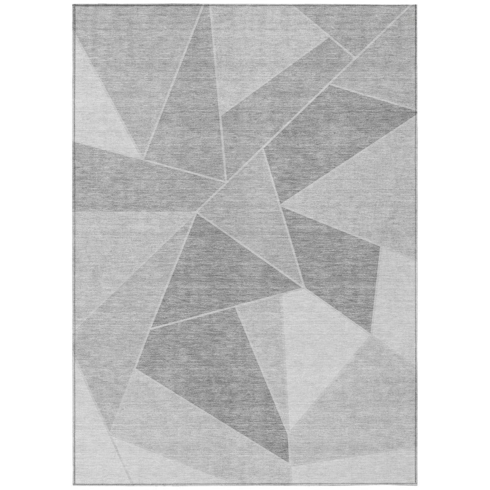 HomeRoots 9' Gray Silver and Graphite Geometric Washable Area Rug for Modern Indoor and Outdoor Spaces 9' X 12' 579563