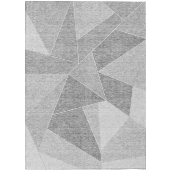 HomeRoots 9' Gray Silver and Graphite Geometric Washable Area Rug for Modern Indoor and Outdoor Spaces 9' X 12' 579563