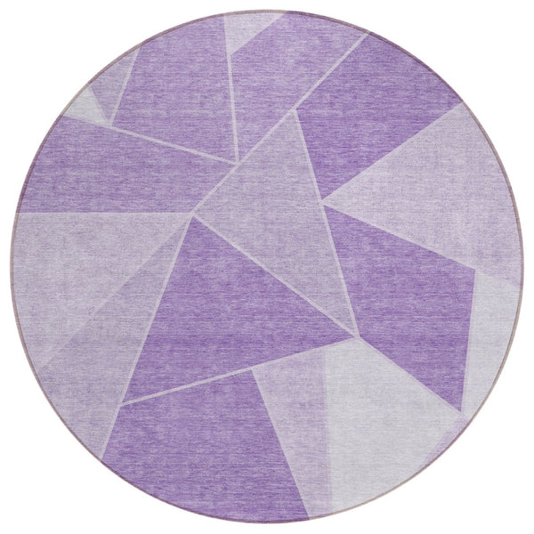 HomeRoots 5' Vibrant Lilac and Purple Geometric Washable Area Rug for Indoor and Outdoor Spaces, Durable Design 8' Round 579567