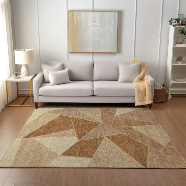 Homeroots 3' Geometric Artichoke Green Area Rug - Stylish Washable Design For Indoor & Outdoor Spaces 5' X 8' Polyester 579572