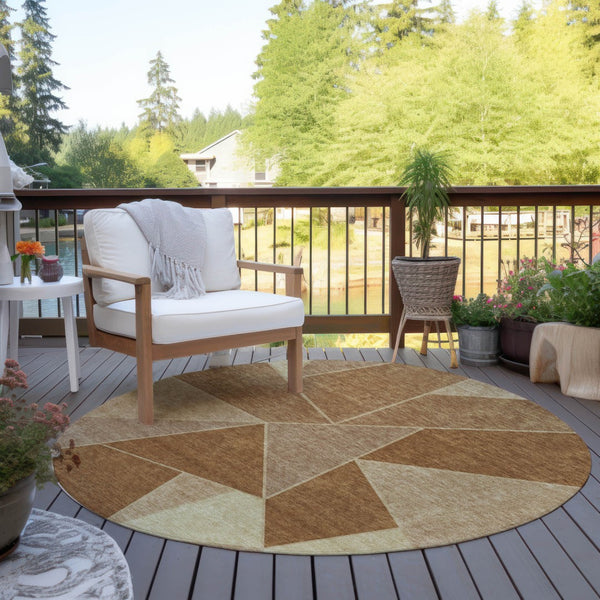 Homeroots 3' Geometric Artichoke Green Area Rug - Stylish Washable Design For Indoor & Outdoor Spaces 8' Round Polyester 579573