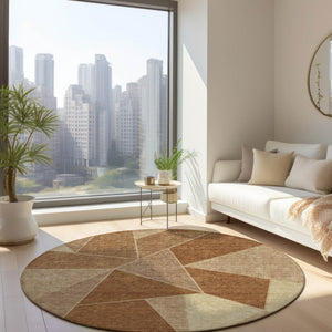 Homeroots 3' Geometric Artichoke Green Area Rug - Stylish Washable Design For Indoor & Outdoor Spaces 8' Round Polyester 579573