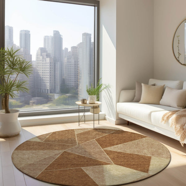 Homeroots 3' Geometric Artichoke Green Area Rug - Stylish Washable Design For Indoor & Outdoor Spaces 8' Round Polyester 579573