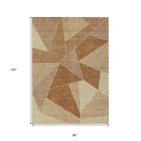 Homeroots 3' Geometric Artichoke Green Area Rug - Stylish Washable Design For Indoor & Outdoor Spaces 8' X 10' Polyester 579574