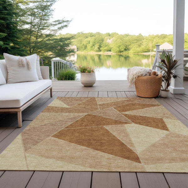 Homeroots 3' Geometric Artichoke Green Area Rug - Stylish Washable Design For Indoor & Outdoor Spaces 9' X 12' Polyester 579575