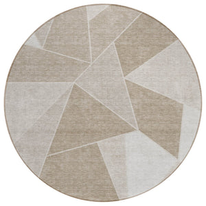 HomeRoots 5' Stylish Taupe Brown and Beige Geometric Washable Area Rug for Indoor and Outdoor Spaces 8' Round 579585