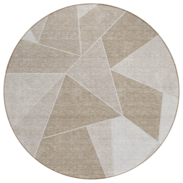 HomeRoots 5' Stylish Taupe Brown and Beige Geometric Washable Area Rug for Indoor and Outdoor Spaces 8' Round 579585
